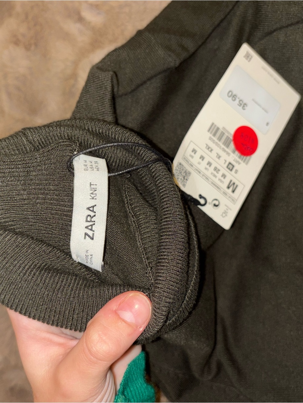 ZARA Olive Green Ribbed Knit Sweater